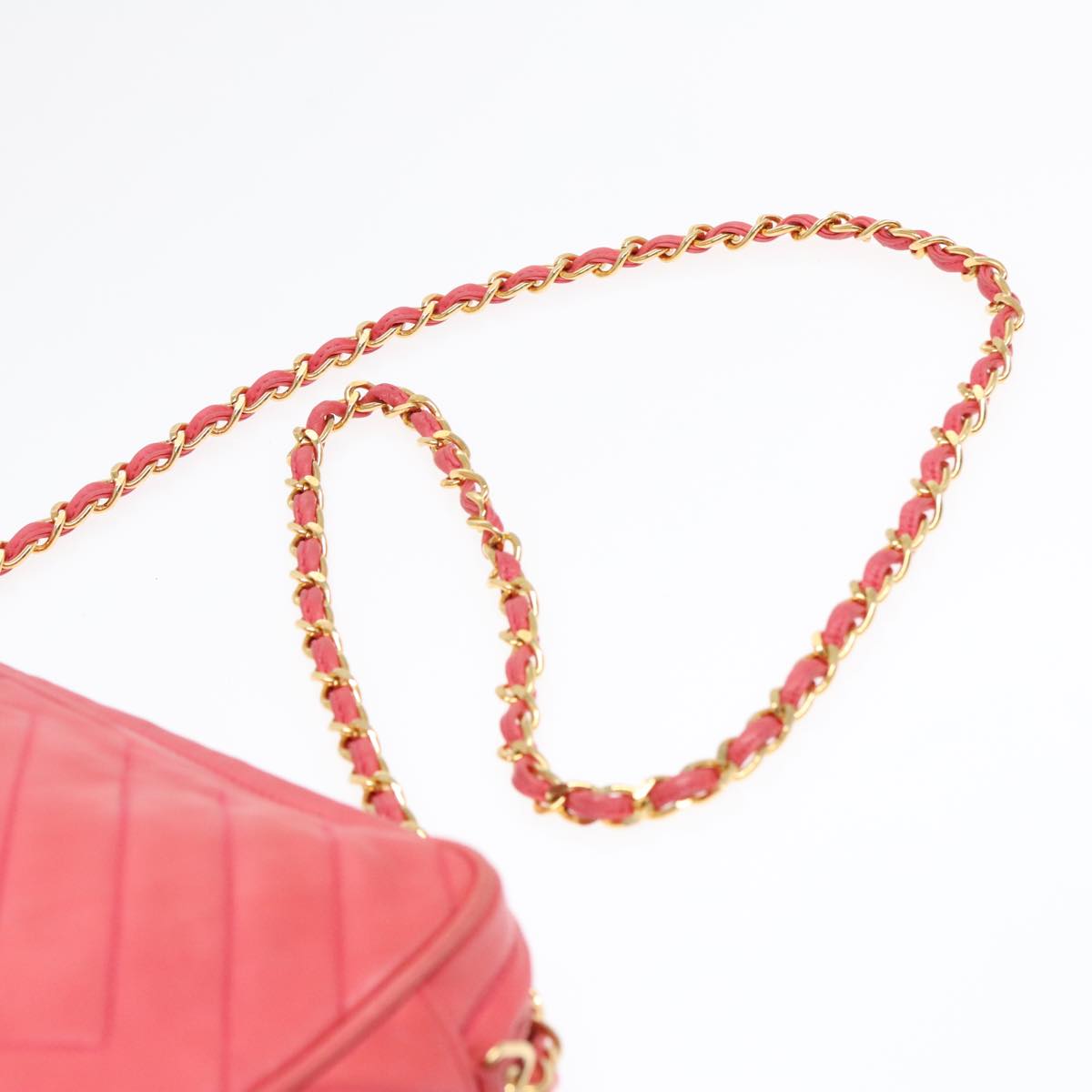 CHANEL Chain Shoulder Bag Lamb Skin Gold Pink CC Auth 93604