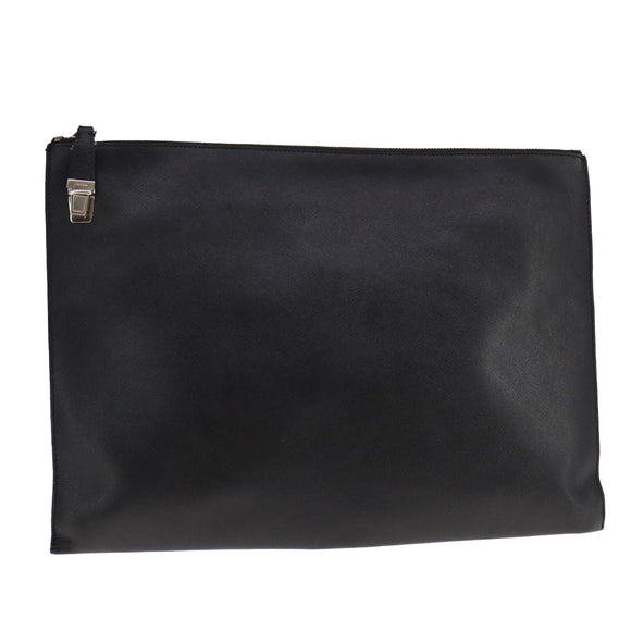 PRADA Clutch Bag Leather Black Auth 93630