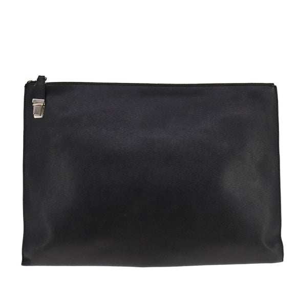 PRADA Clutch Bag Leather Black Auth 93630