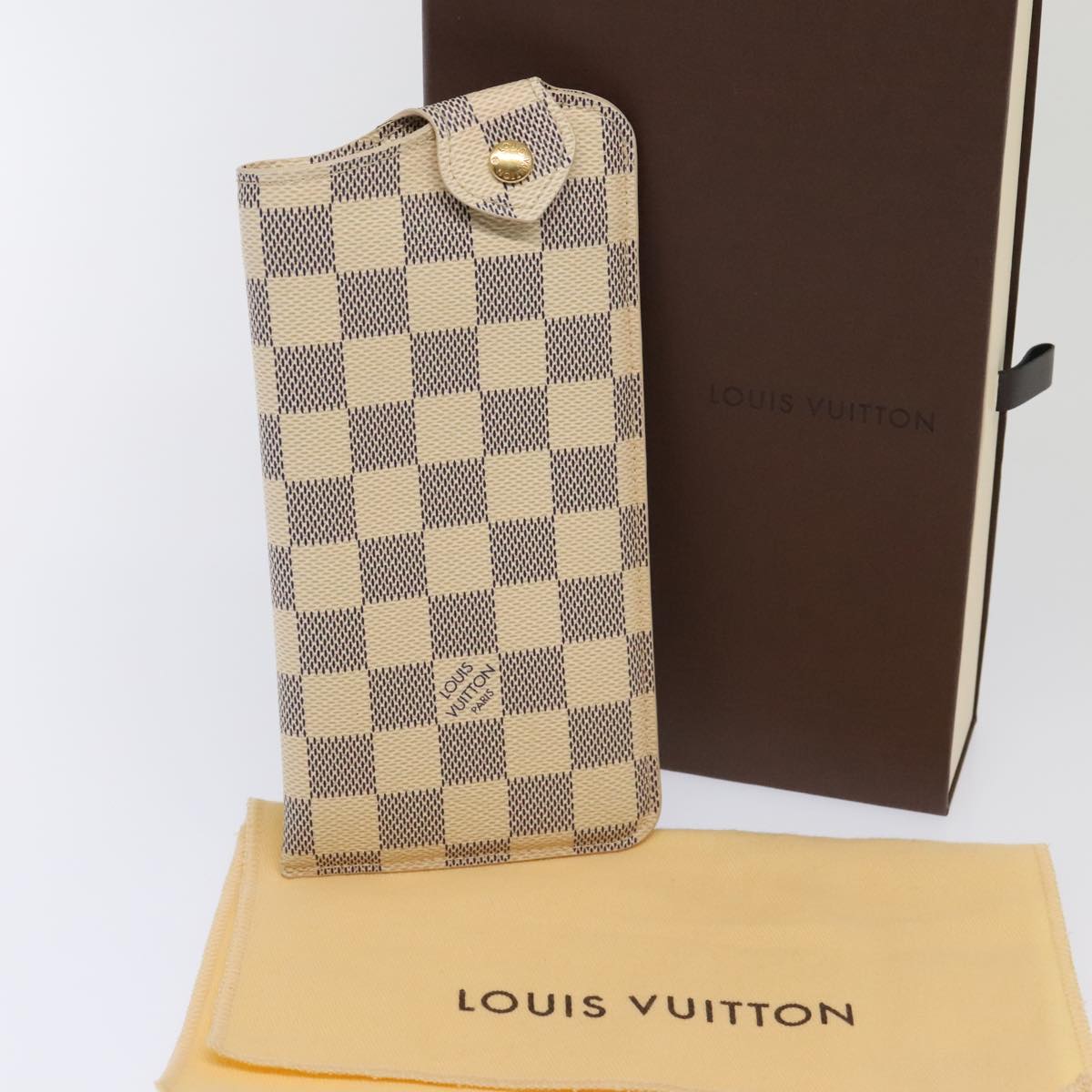 LOUIS VUITTON Damier Azur Etui A Lunettes MM Glasses Case N60025 LV Auth 93683A