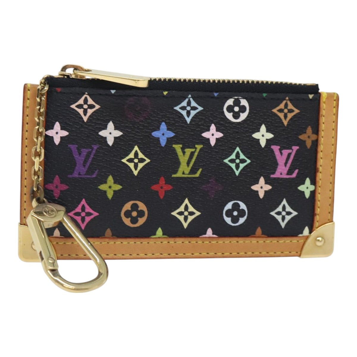 LOUIS VUITTON Monogram Multicolor Pochette Cles Purse Black M92654 LV Auth 93699