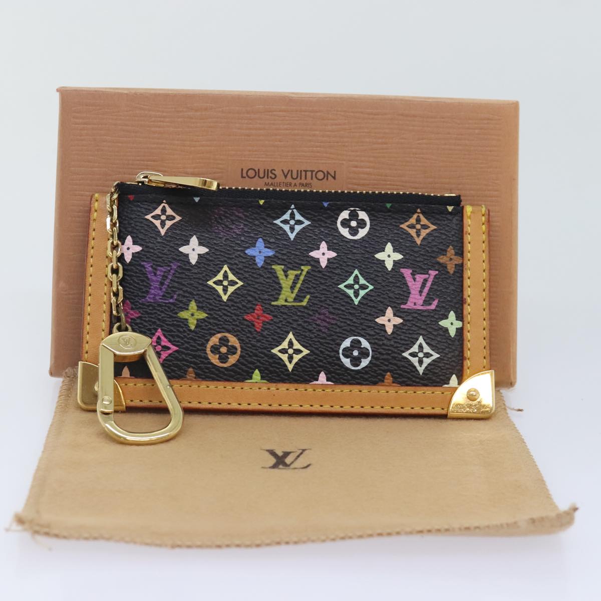 LOUIS VUITTON Monogram Multicolor Pochette Cles Purse Black M92654 LV Auth 93699