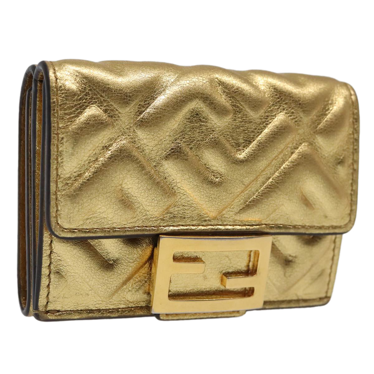 FENDI Zucca Canvas Wallet Gold Tone 8M0395 Auth 93704