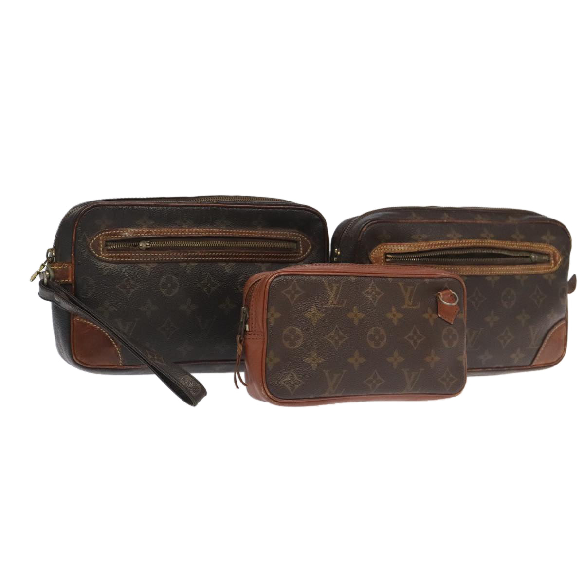 LOUIS VUITTON Monogram Clutch Bag 3Set LV Auth 93721