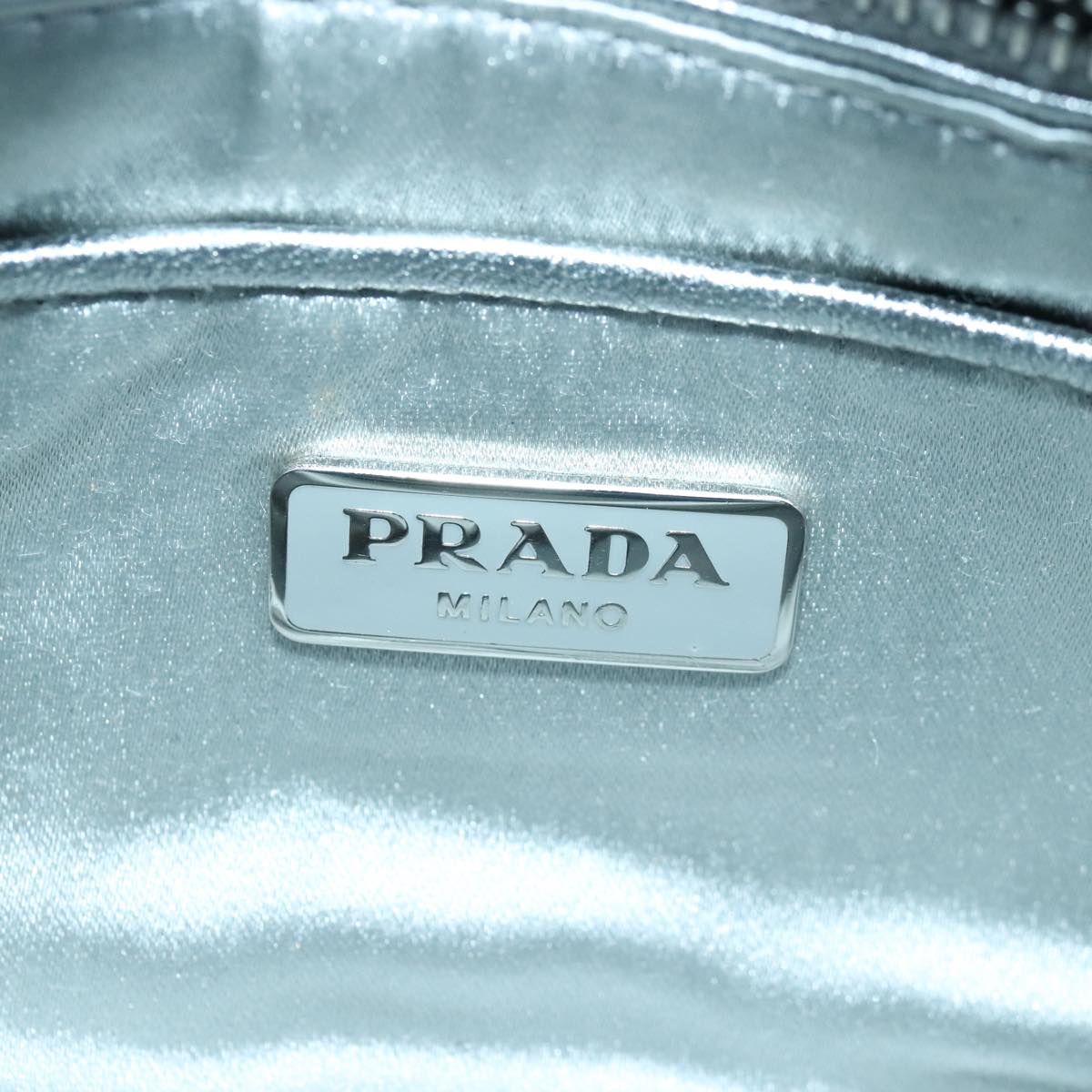 PRADA Clutch Bag Blue Silver Auth 93800A