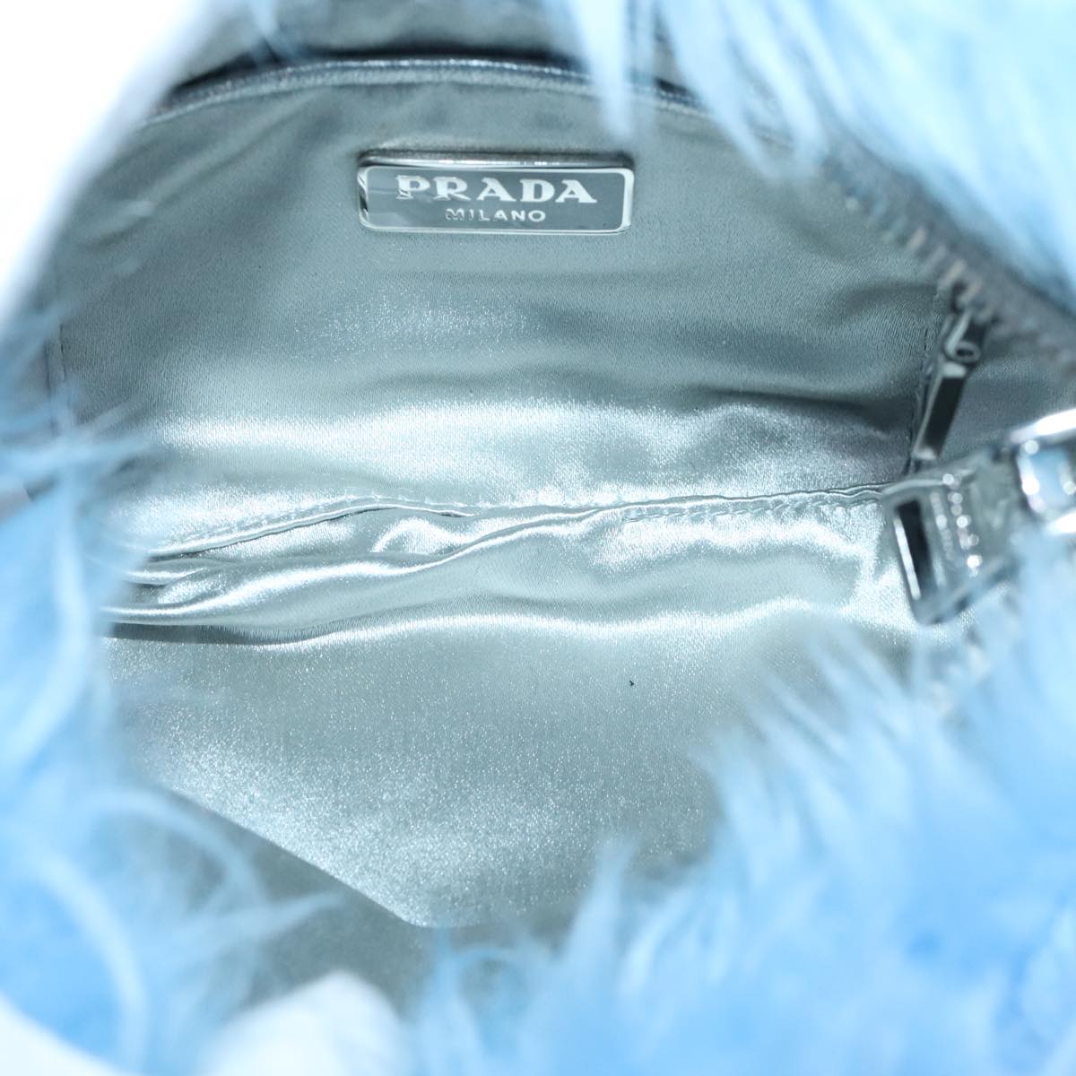 PRADA Clutch Bag Blue Silver Auth 93800A