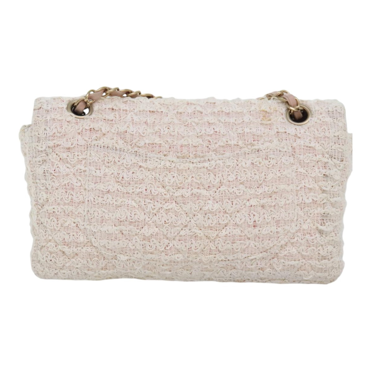 CHANEL Matelasse Chain Shoulder Bag tweed White Pink CC Auth 93801A - 0