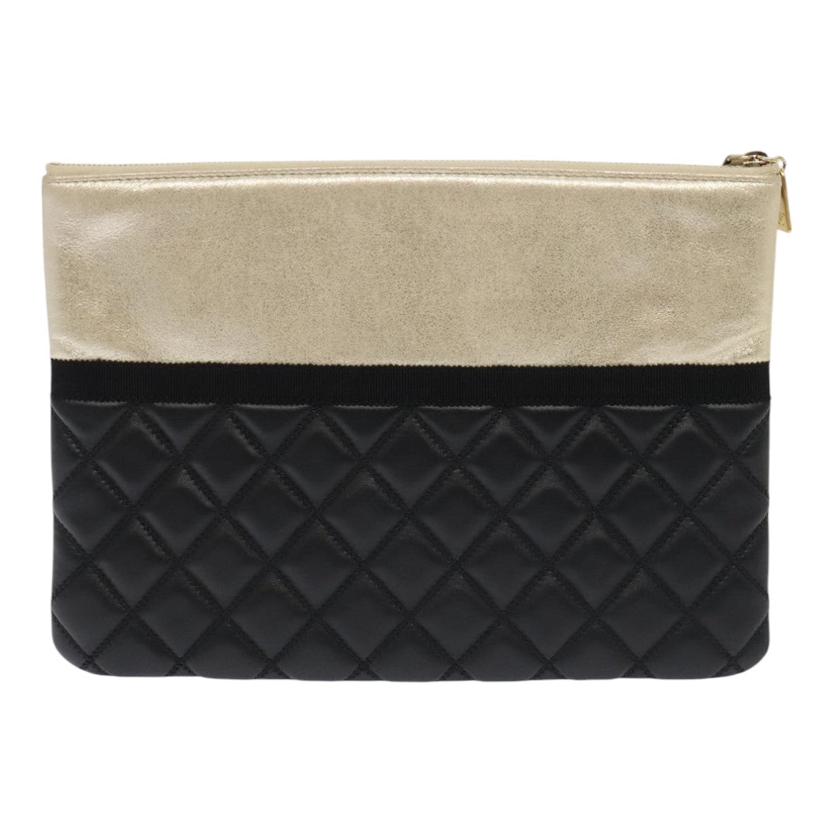 CHANEL Clutch Bag Leather Black Gold CC Auth 93804A - 0