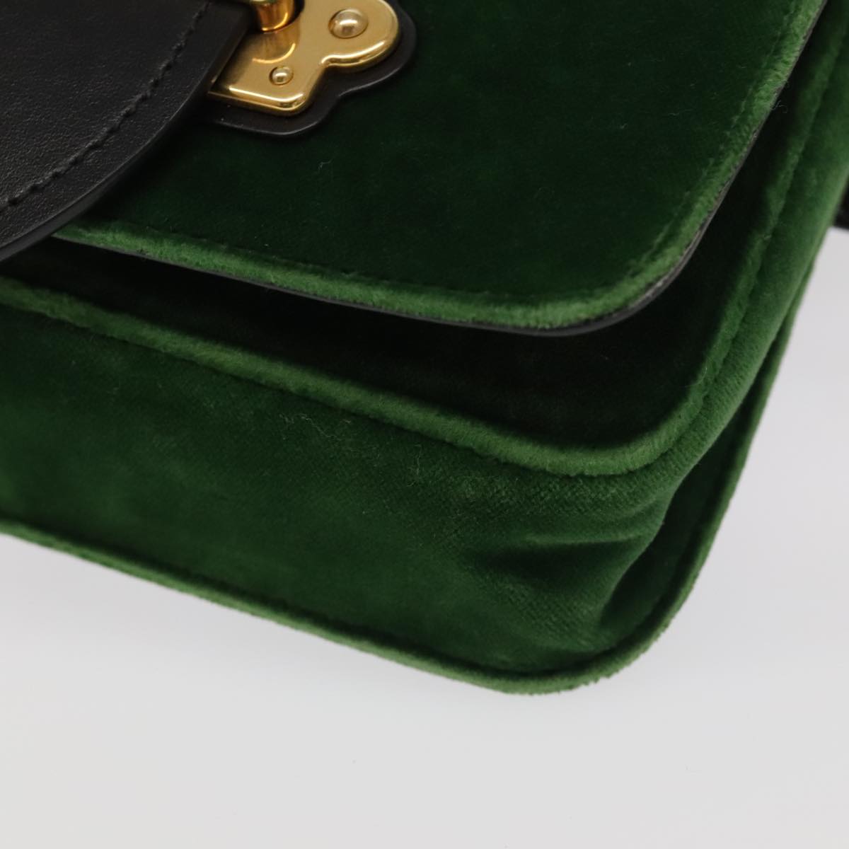 PRADA Shoulder Bag Suede Leather 2way Green Gold Auth 93806A