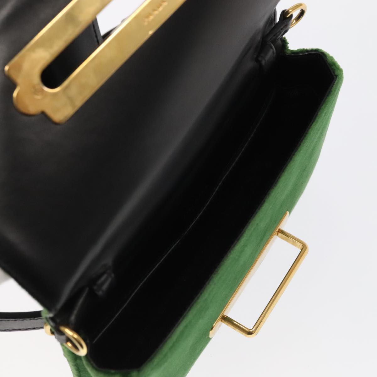 PRADA Shoulder Bag Suede Leather 2way Green Gold Auth 93806A