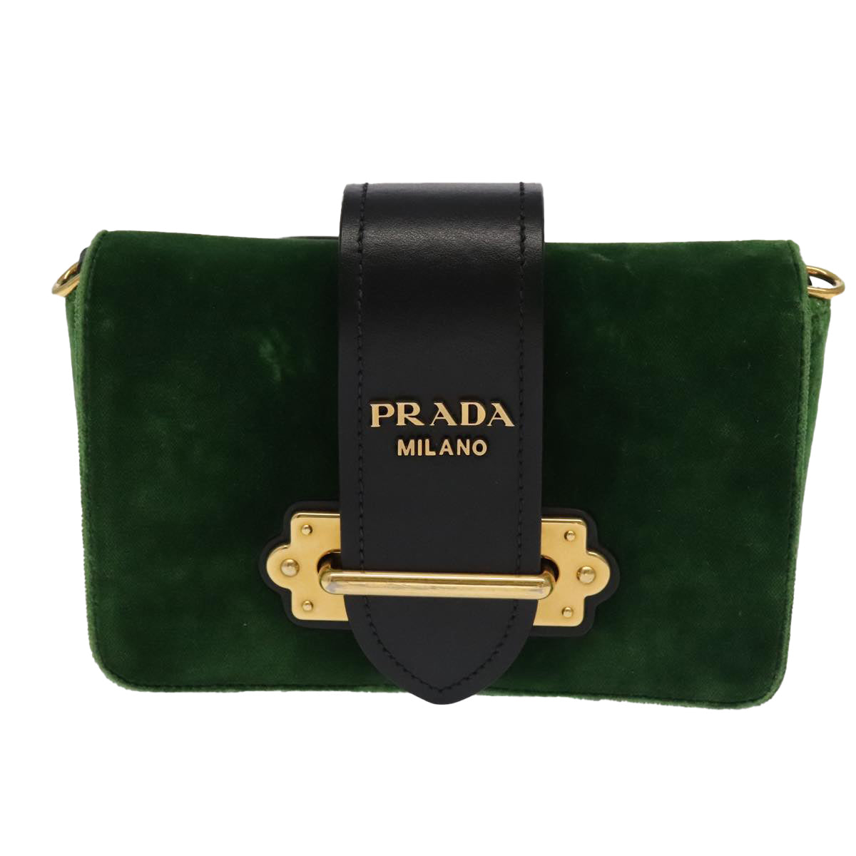 PRADA Shoulder Bag Suede Leather 2way Green Gold Auth 93806A - 0