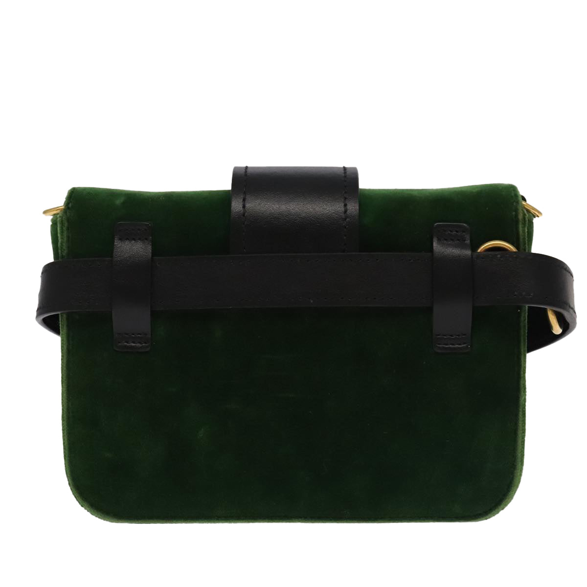 PRADA Shoulder Bag Suede Leather 2way Green Gold Auth 93806A - 0