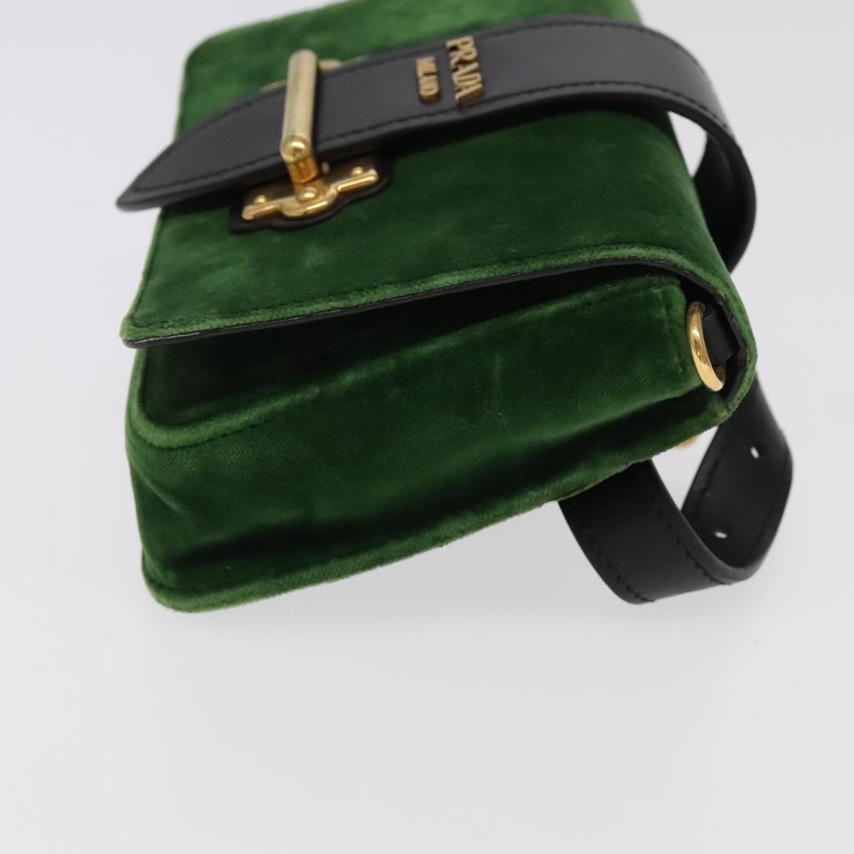 PRADA Shoulder Bag Suede Leather 2way Green Gold Auth 93806A