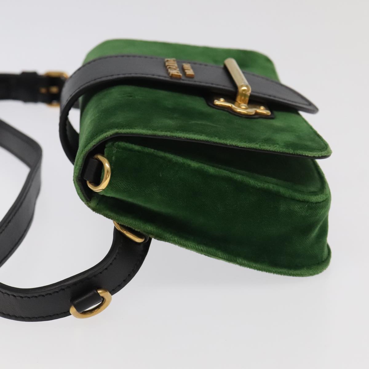 PRADA Shoulder Bag Suede Leather 2way Green Gold Auth 93806A