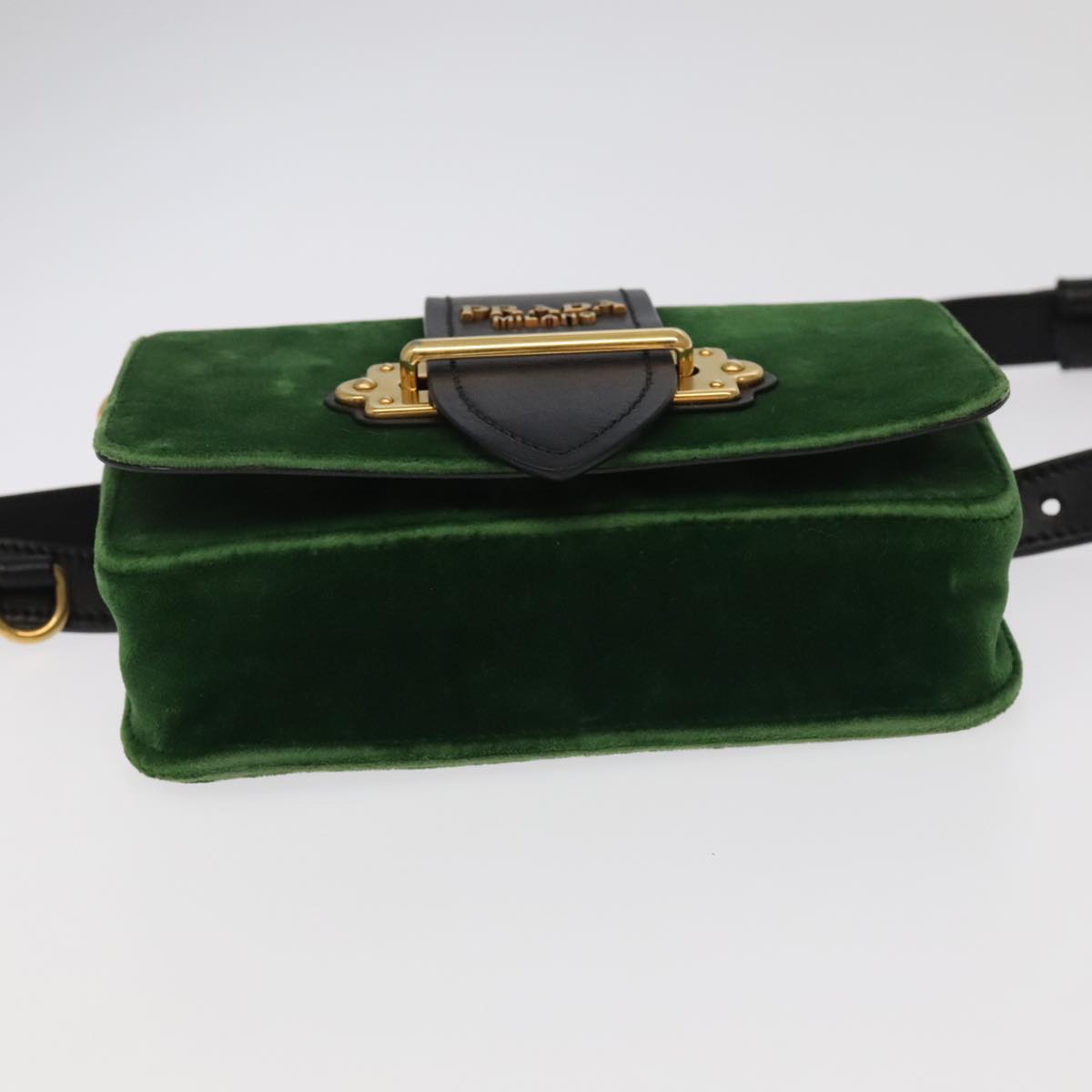 PRADA Shoulder Bag Suede Leather 2way Green Gold Auth 93806A