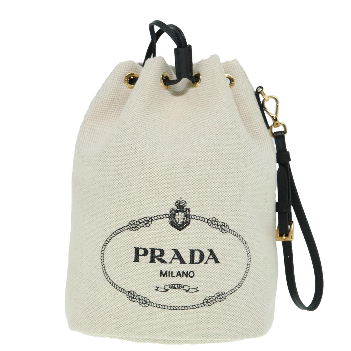 PRADA Canvas Drawstring Bag Pouch White Auth 93807