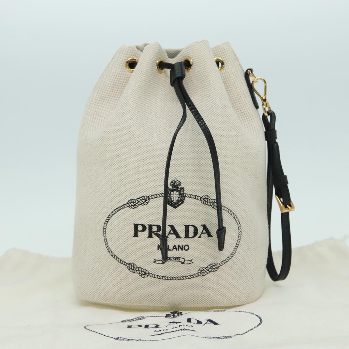 PRADA Canvas Drawstring Bag Pouch White Auth 93807