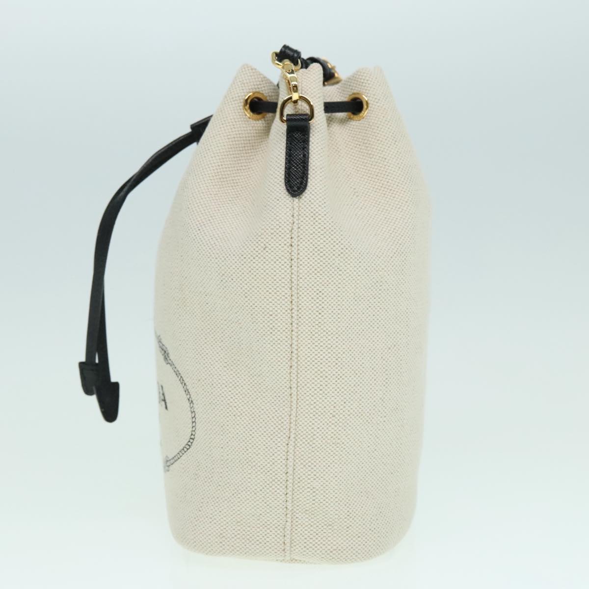 PRADA Canvas Drawstring Bag Pouch White Auth 93807