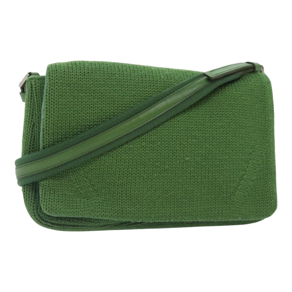 PRADA Shoulder Bag Knitted Fabrics Green Silver Auth 93808