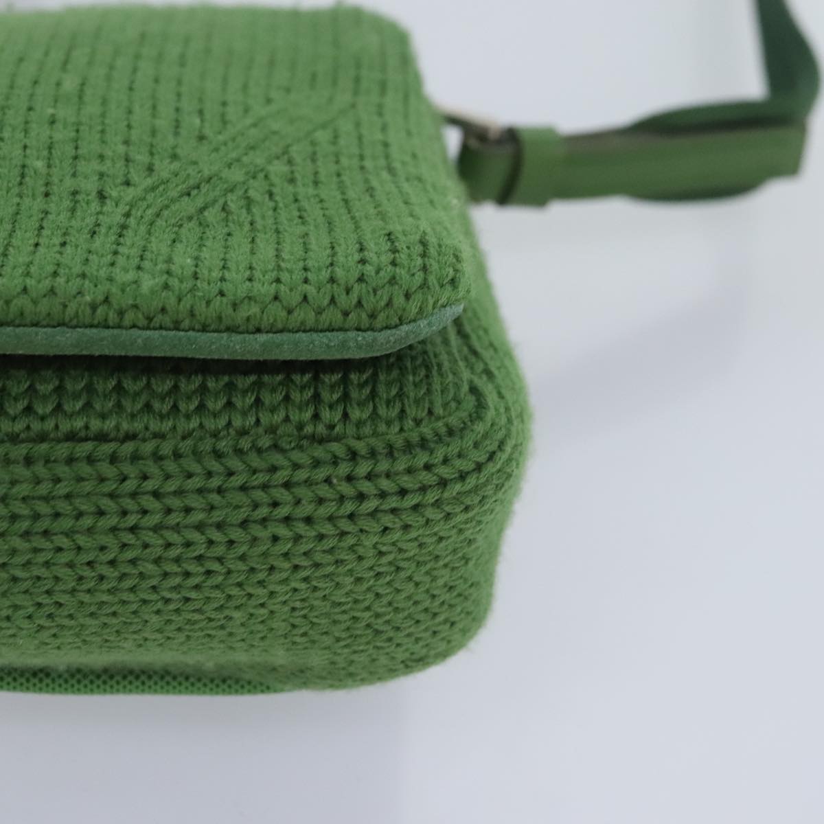 PRADA Shoulder Bag Knitted Fabrics Green Silver Auth 93808