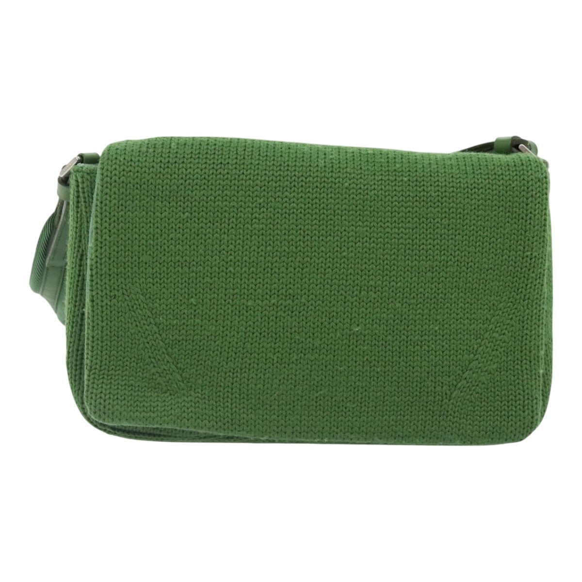 PRADA Shoulder Bag Knitted Fabrics Green Silver Auth 93808