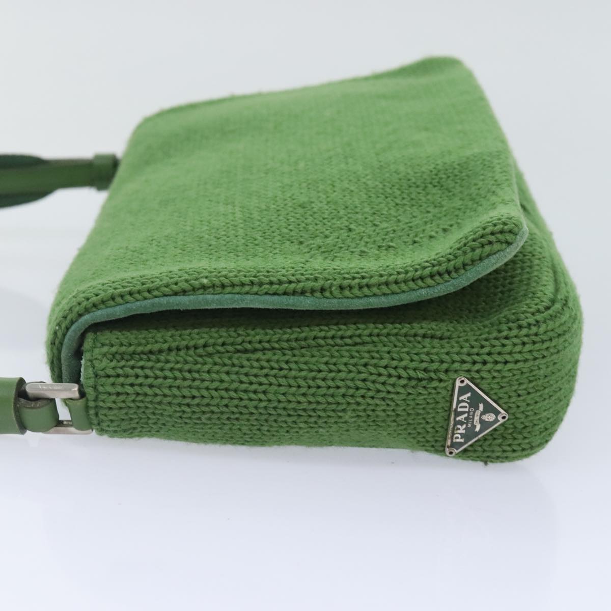 PRADA Shoulder Bag Knitted Fabrics Green Silver Auth 93808