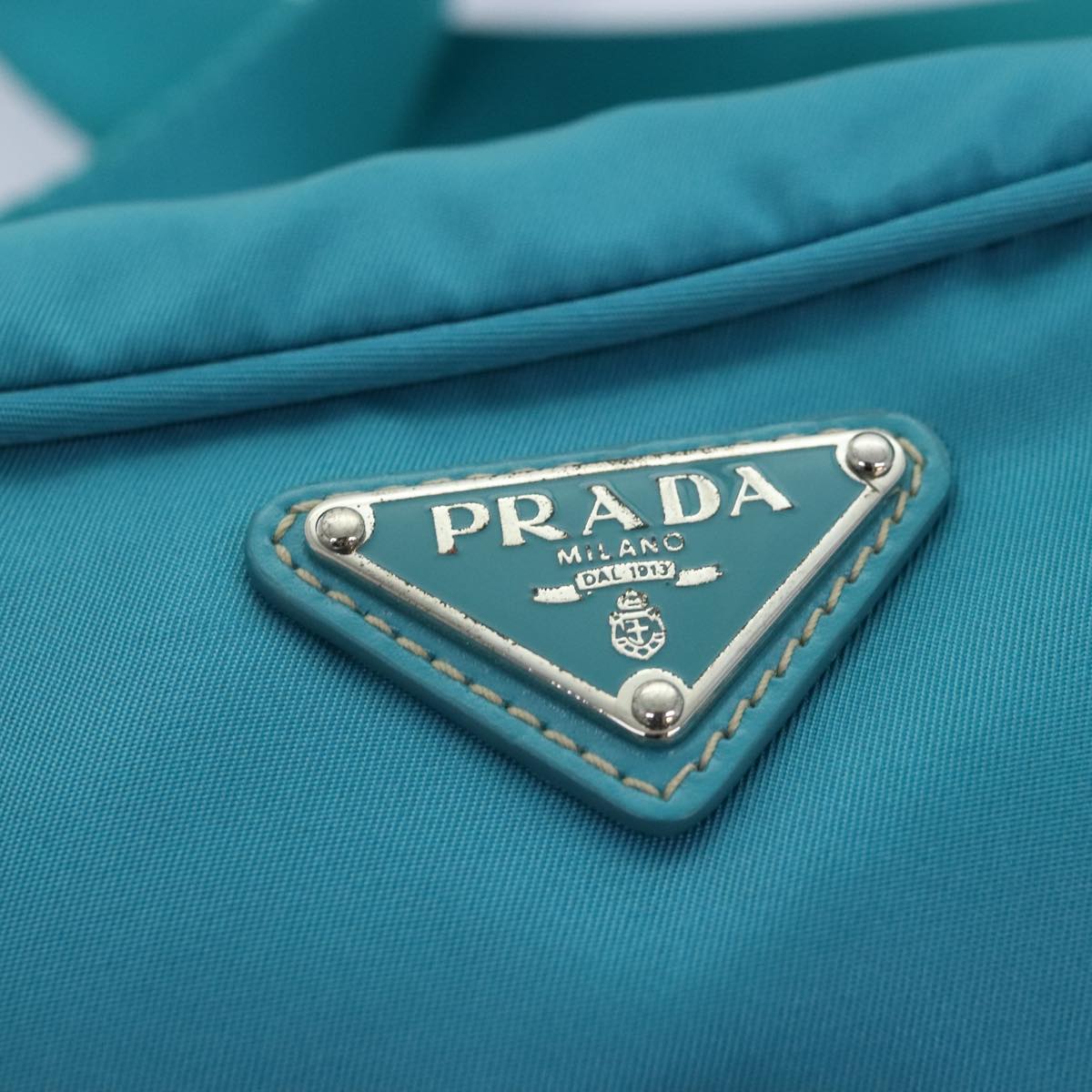 PRADA Shoulder Bag Nylon Turquoise Blue Silver Auth 93810