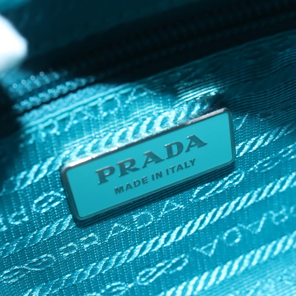 PRADA Shoulder Bag Nylon Turquoise Blue Silver Auth 93810