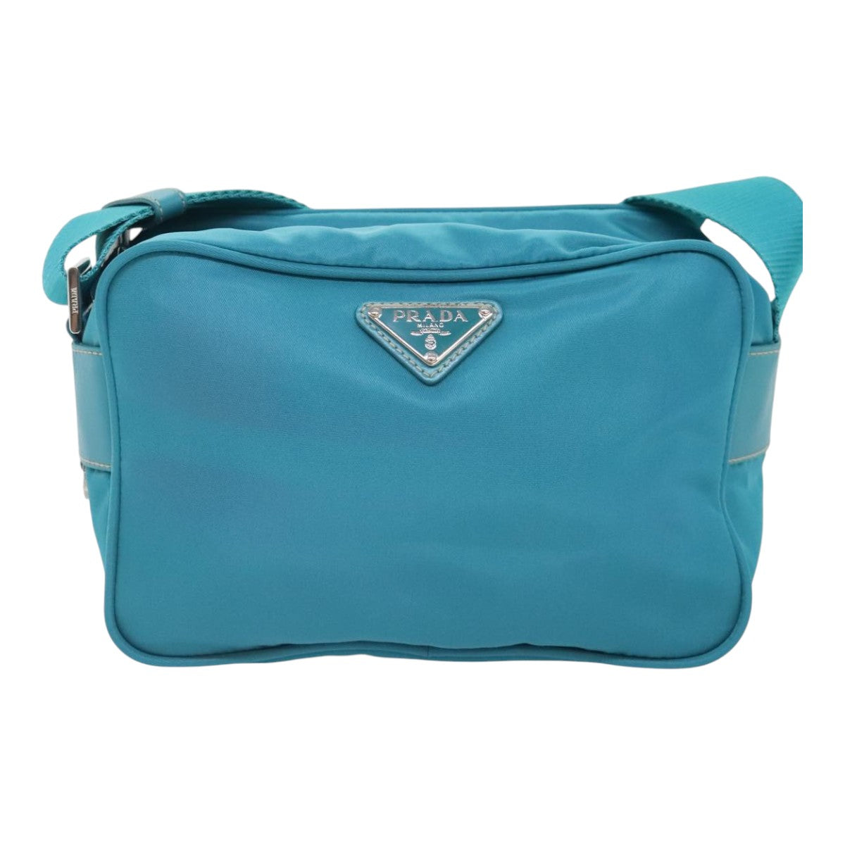 PRADA Shoulder Bag Nylon Turquoise Blue Silver Auth 93810 - 0