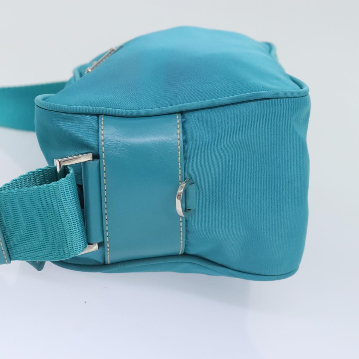 PRADA Shoulder Bag Nylon Turquoise Blue Silver Auth 93810