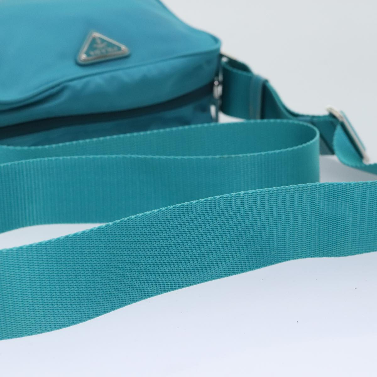 PRADA Shoulder Bag Nylon Turquoise Blue Silver Auth 93810