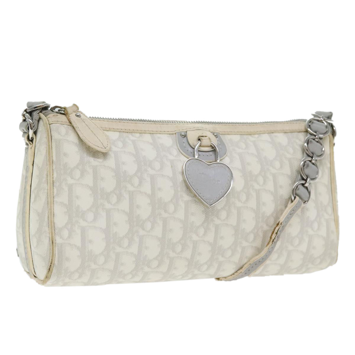 Christian Dior Trotter Romantic Shoulder Bag PVC White Auth 93816