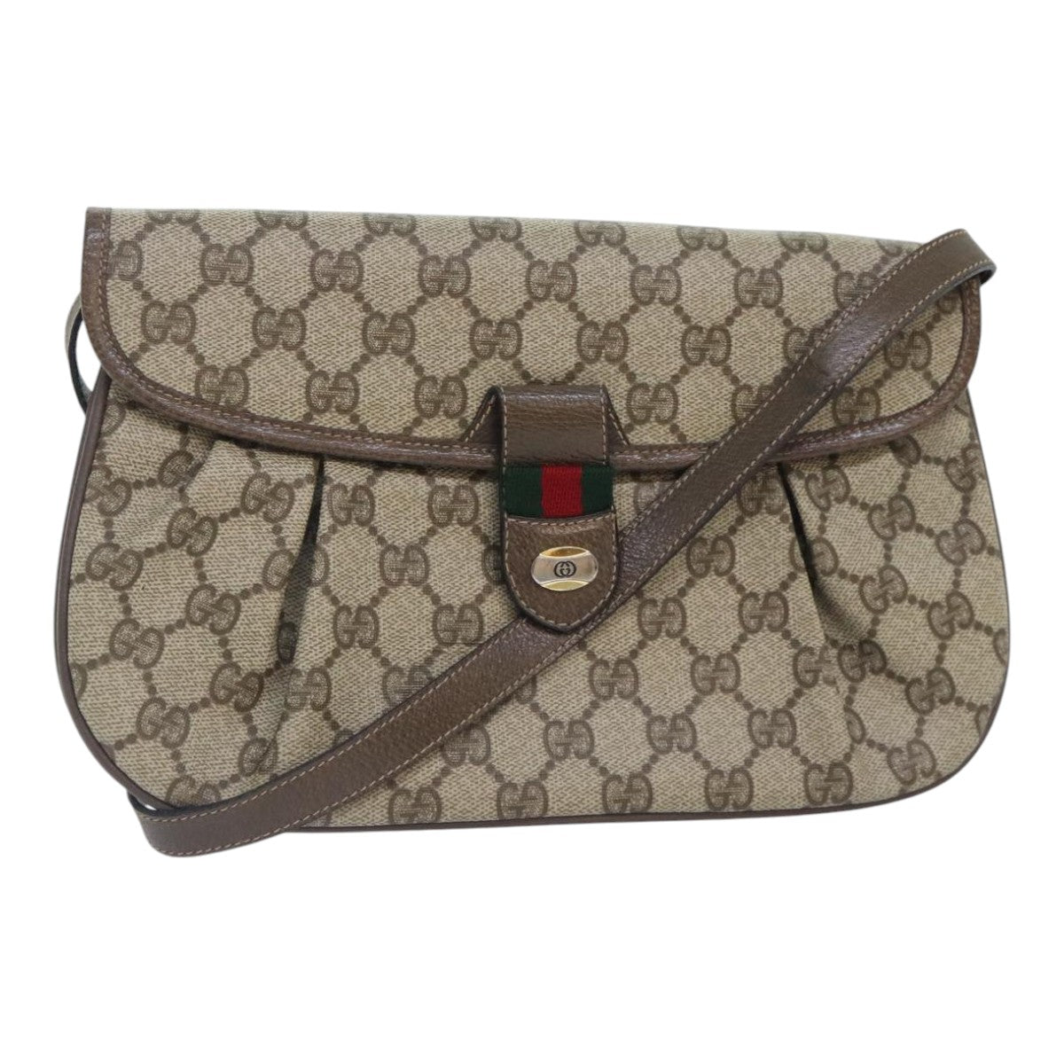 GUCCI GG Supreme Web Sherry Line Shoulder Bag PVC Beige Red 10 02 051 Auth 93820