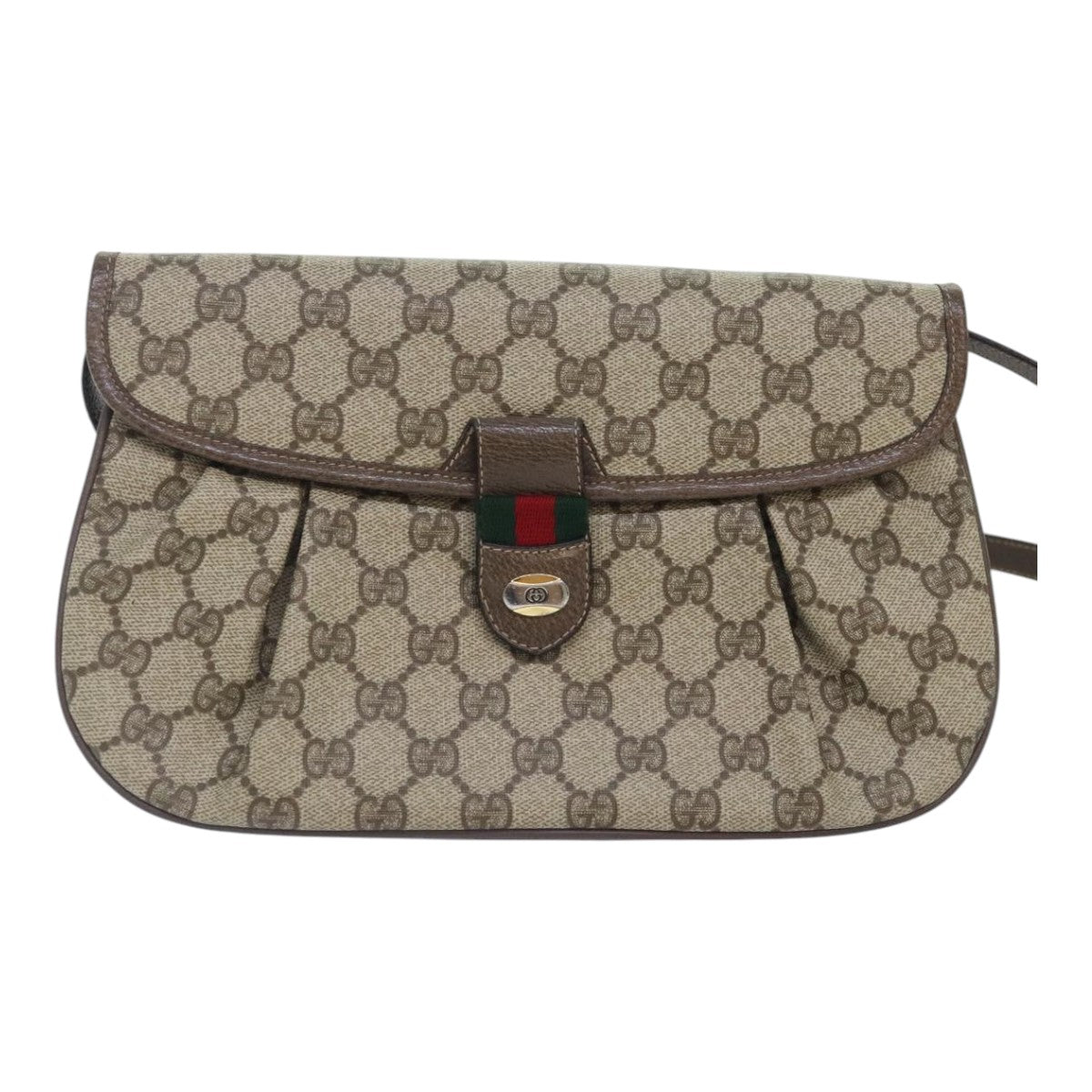 GUCCI GG Supreme Web Sherry Line Shoulder Bag PVC Beige Red 10 02 051 Auth 93820 - 0