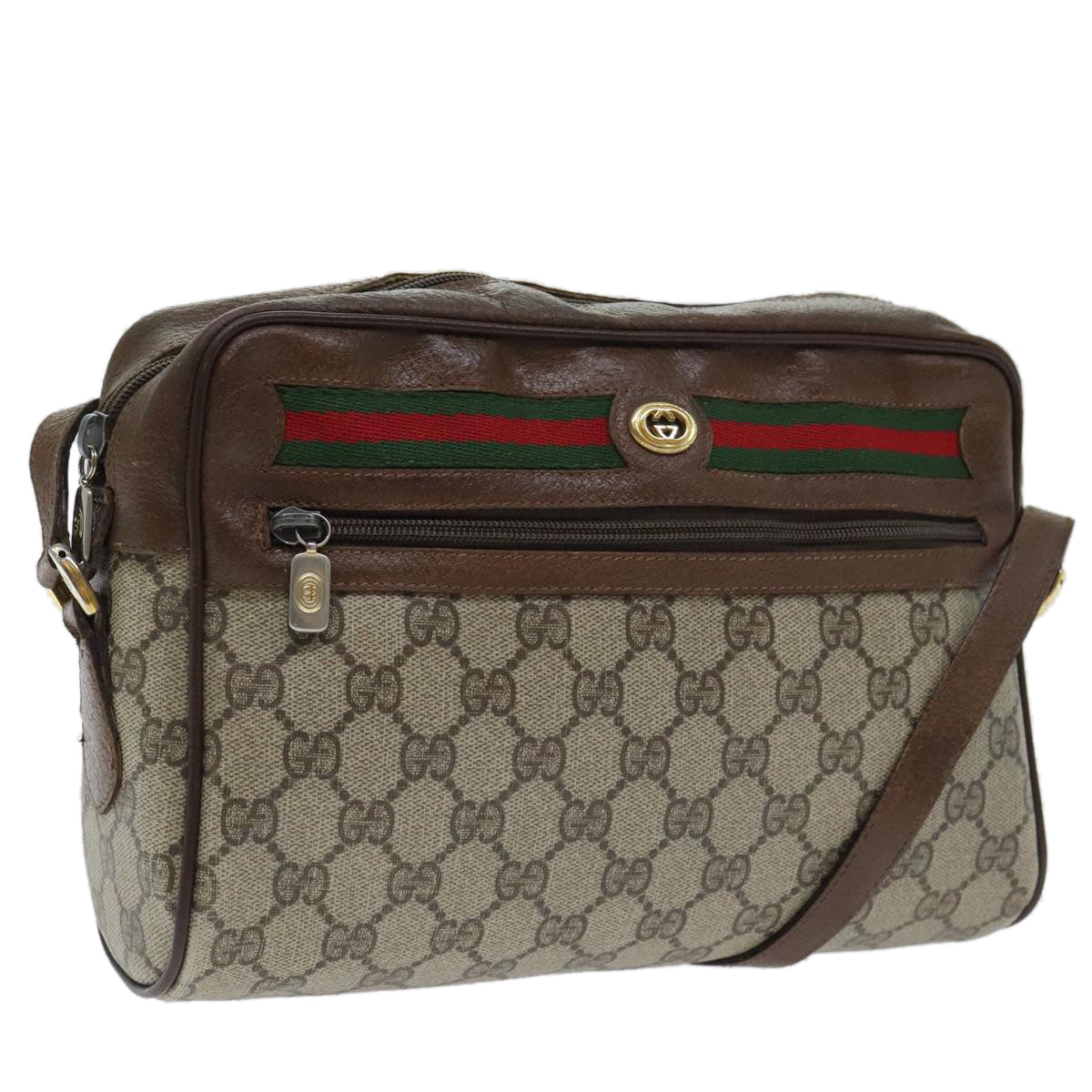 GUCCI GG Supreme Web Sherry Line Shoulder Bag PVC Beige 119 02 088 Auth 93821