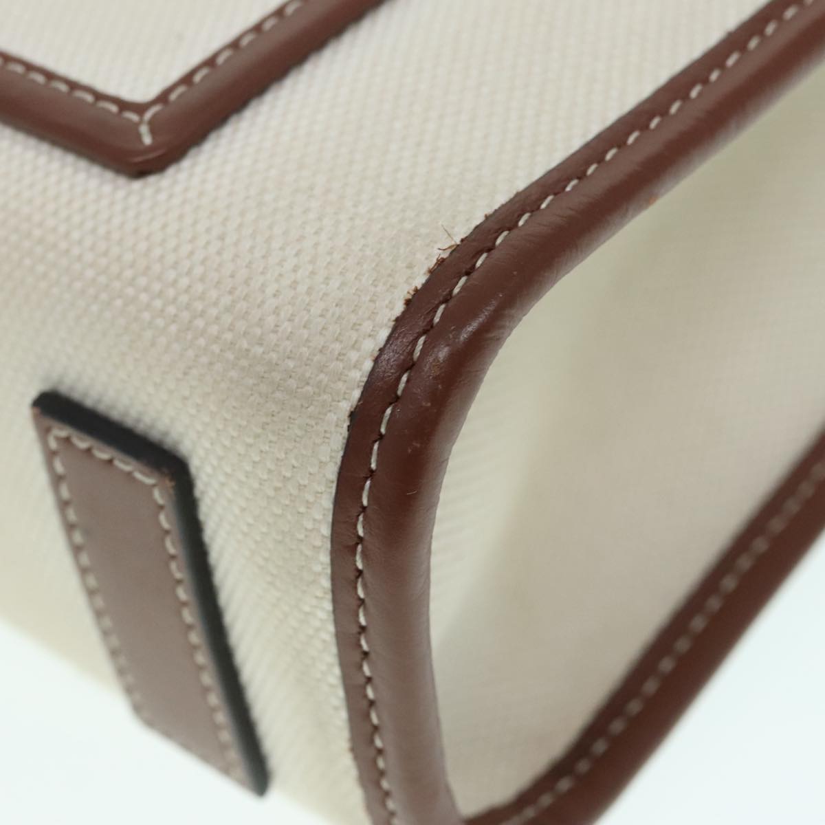 BURBERRY Hand Bag Canvas 2way White Gold Brown Auth 93824