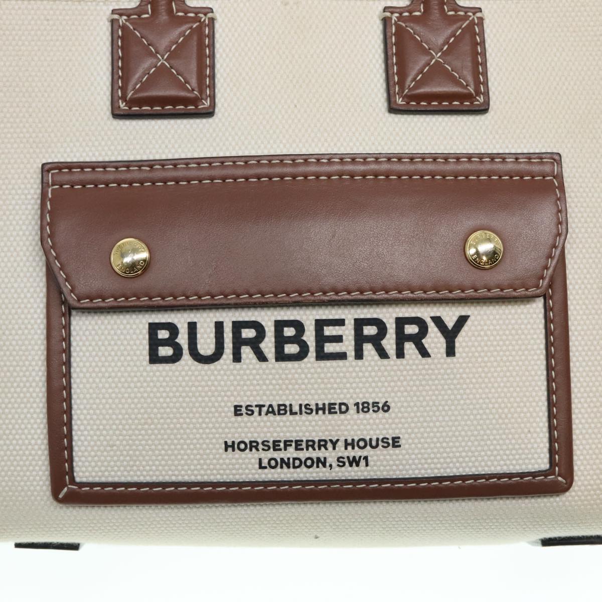 BURBERRY Hand Bag Canvas 2way White Gold Brown Auth 93824