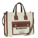 BURBERRY Hand Bag Canvas 2way White Gold Brown Auth 93824V-1