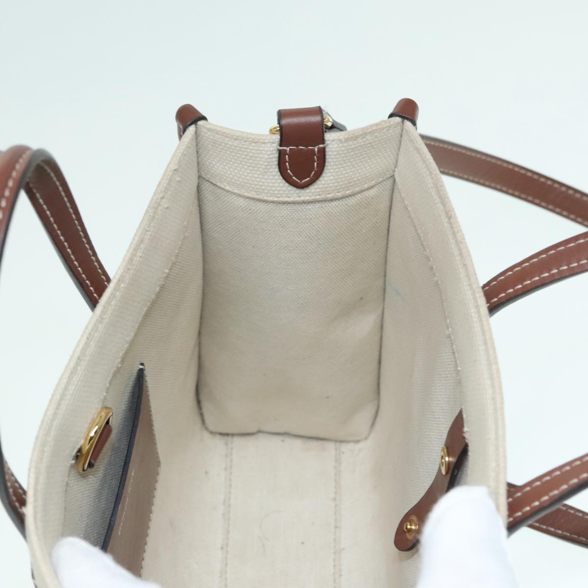 BURBERRY Hand Bag Canvas 2way White Gold Brown Auth 93824