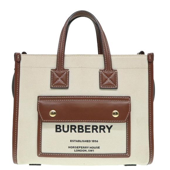 BURBERRY Hand Bag Canvas 2way White Gold Brown Auth 93824V