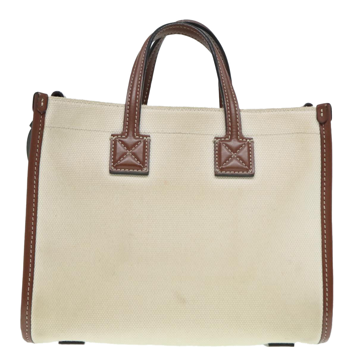 BURBERRY Hand Bag Canvas 2way White Gold Brown Auth 93824 - 0