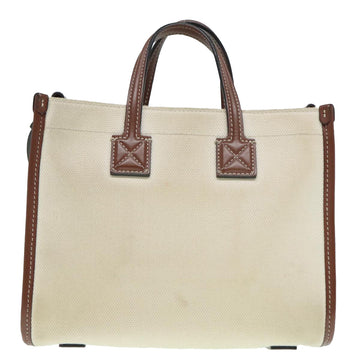 BURBERRY Hand Bag Canvas 2way White Gold Brown Auth 93824V - 0