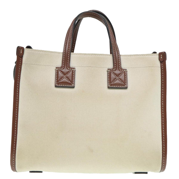 BURBERRY Hand Bag Canvas 2way White Gold Brown Auth 93824V