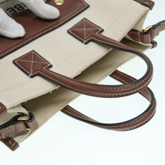 BURBERRY Hand Bag Canvas 2way White Gold Brown Auth 93824V
