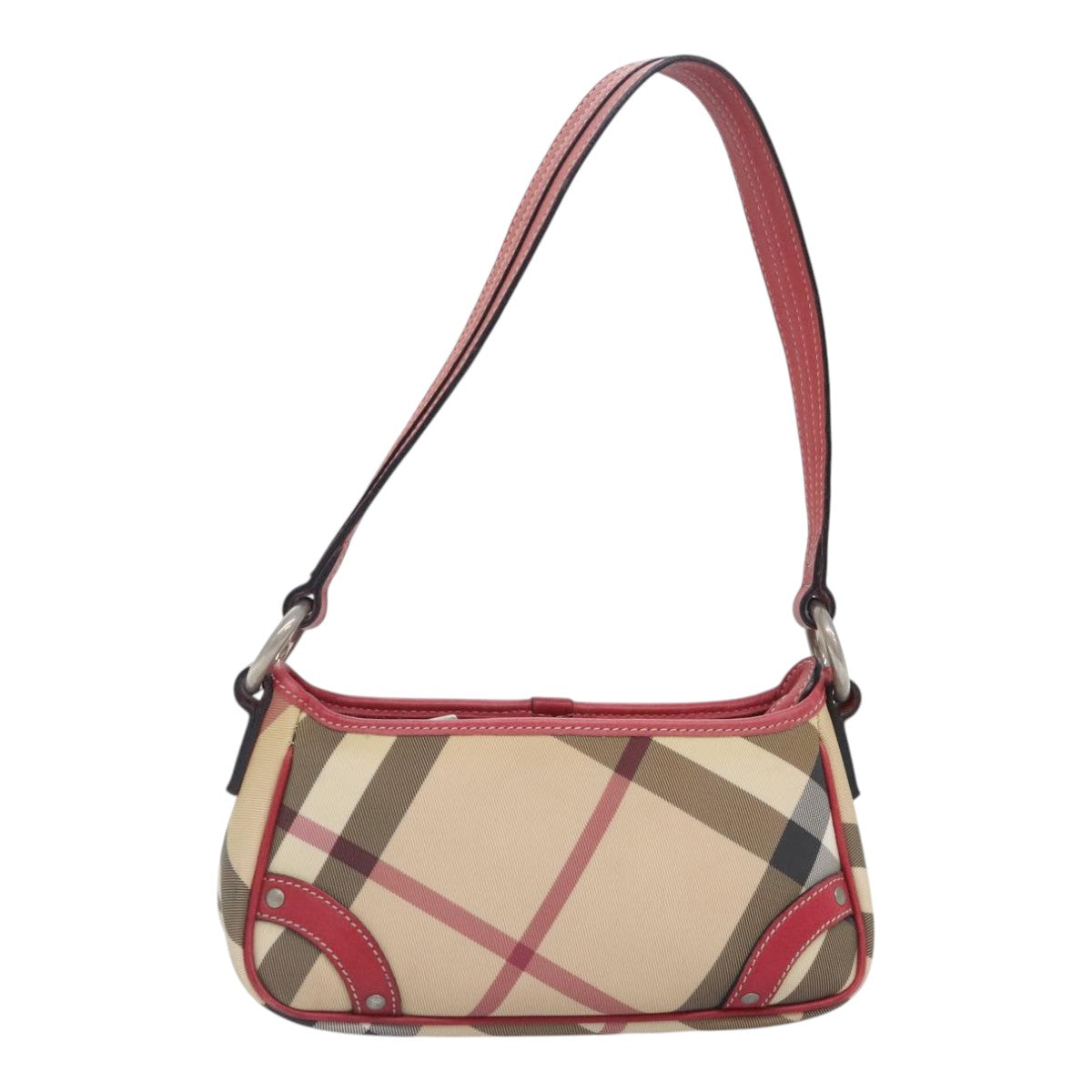 BURBERRY Nova Check Shoulder Bag PVC Beige Silver Auth 93825