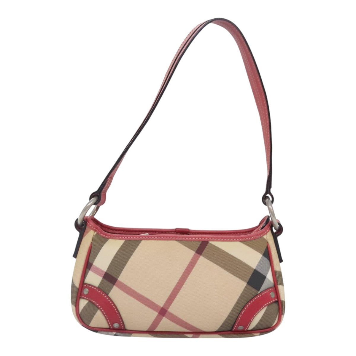 BURBERRY Nova Check Shoulder Bag PVC Beige Silver Auth 93825