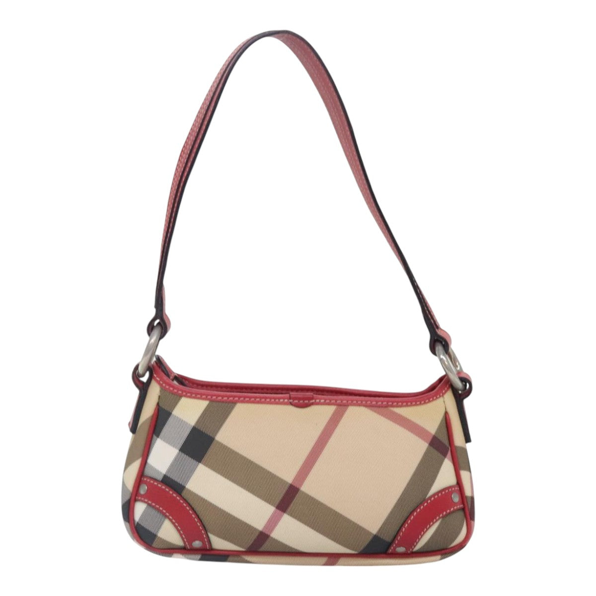 BURBERRY Nova Check Shoulder Bag PVC Beige Silver Auth 93825 - 0