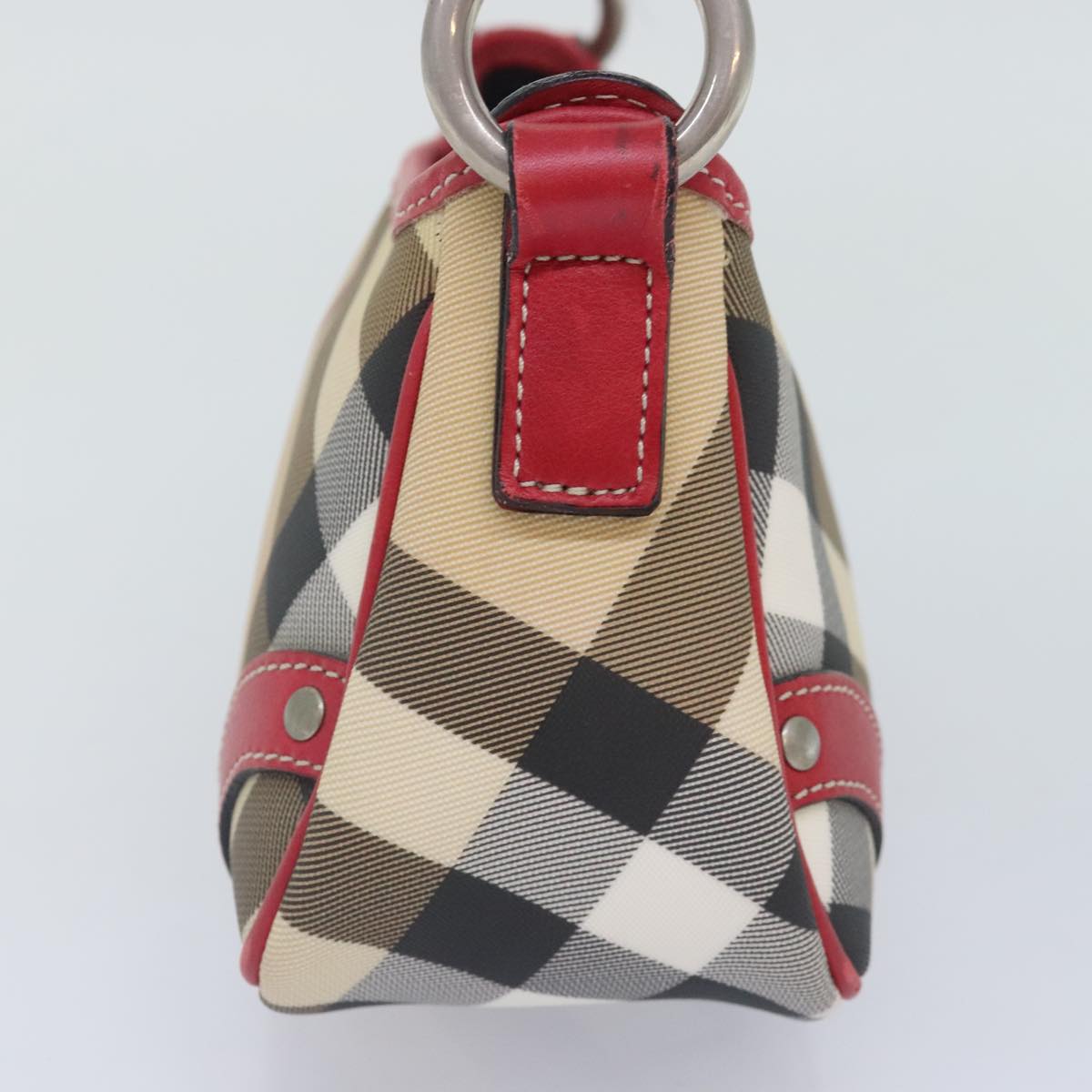 BURBERRY Nova Check Shoulder Bag PVC Beige Silver Auth 93825