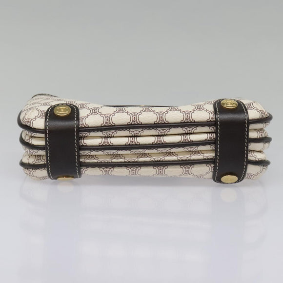 CELINE Macadam Canvas Accessory Pouch PVC Leather White Gold Auth 93826AV