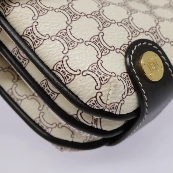 CELINE Macadam Canvas Accessoire-Tasche PVC Leder Weiß Gold Auth 93826AV
